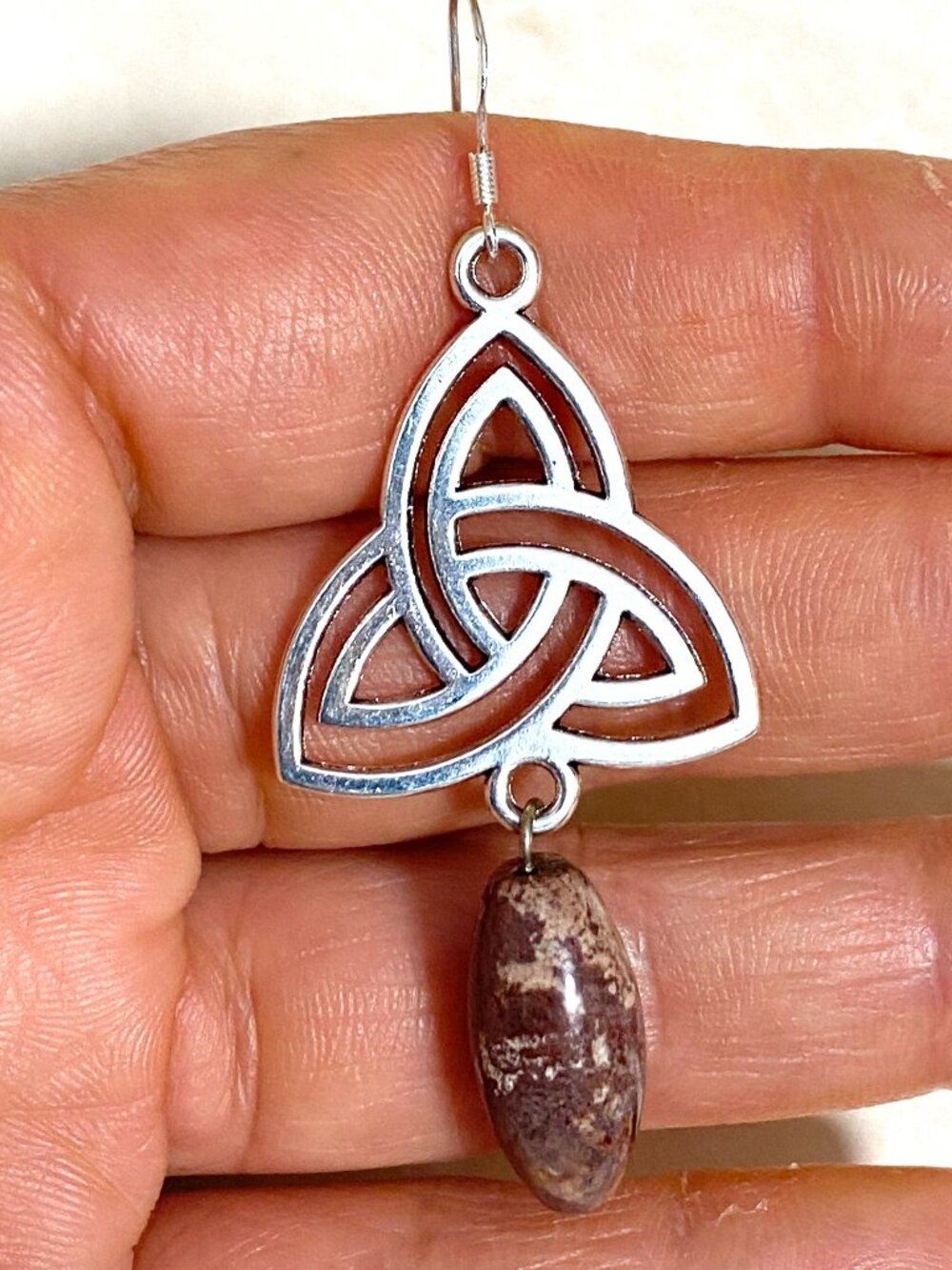 2/$20,Earthy Convoluted Jasper Triqueta Earrings,Gemstone & Sterling Silver Hook - Picture 7 of 9